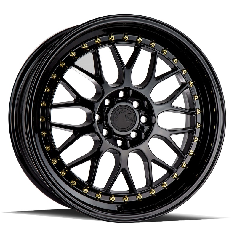 Aodhan AH02 17″ 4×100/114.3 Gloss Black (Gold Rivet)