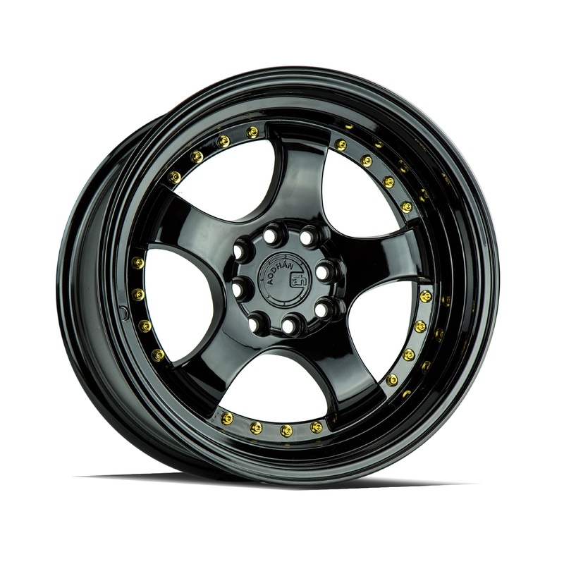 Aodhan AH03 15″ 4×100/114.3 Full Gloss Black (Gold Rivet)