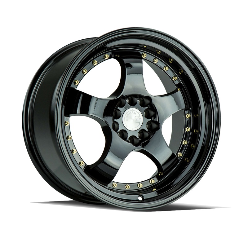 Aodhan AH03 17″ 5×100/114.3 Full Gloss Black (Gold Rivet)