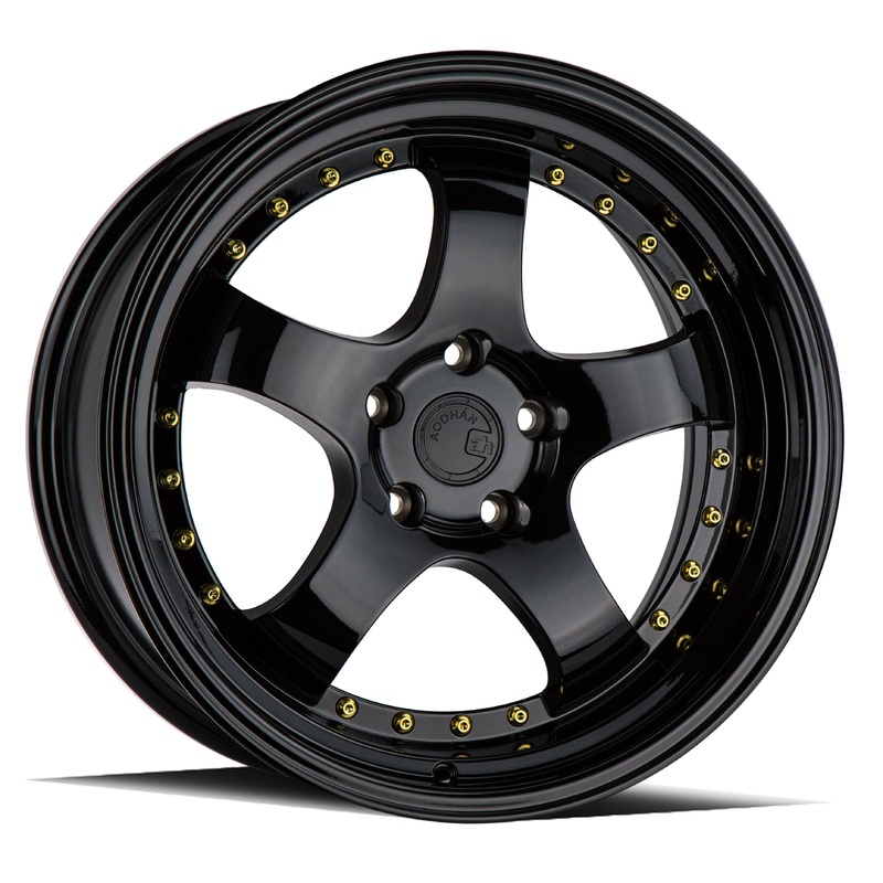 Aodhan AH03 18″ 5×114.3 Full Gloss Black (Gold Rivet)