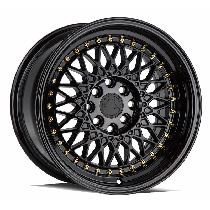 Aodhan AH05 15″ 4×100/114.3 Full Gloss Black (Gold Rivet)