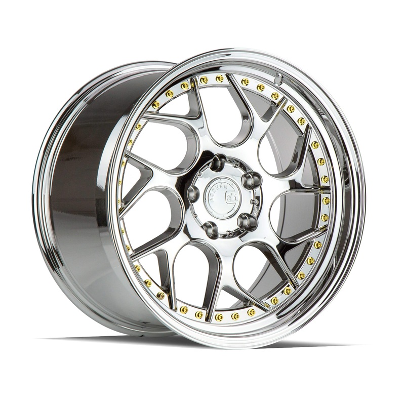 Aodhan DS01 18″ 5×114.3  Vacuum Chrome W/ Gold Rivets