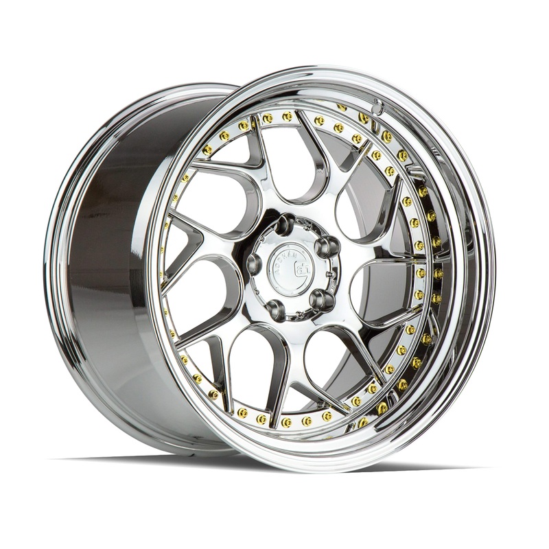 Aodhan DS01 19″ 5×114.3  Vacuum Chrome W/ Gold Rivets