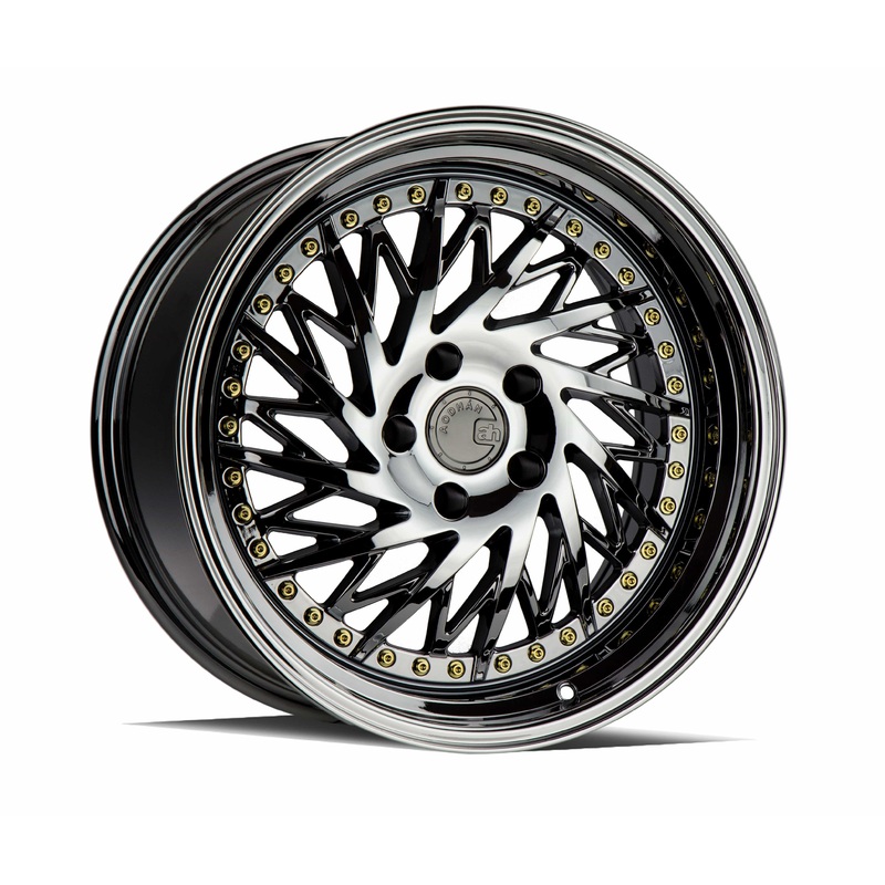 Aodhan DS03 (Drivers Side) 18″ 5×100 Black Vacuum w/ Gold Rivets