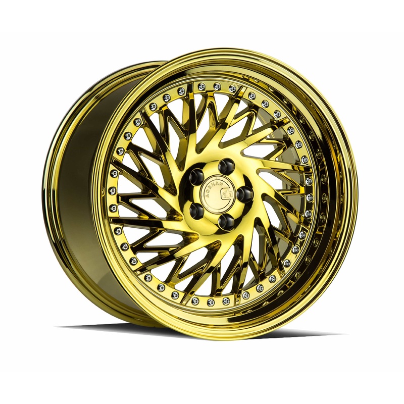Aodhan DS03 (Drivers Side) 18″ 5×100 Gold Vacuum w/ Chrome Rivets