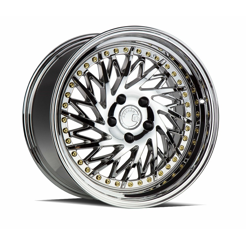 Aodhan DS03 (Drivers Side) 18″ 5×100 Vacuum Chrome w/Gold Rivets