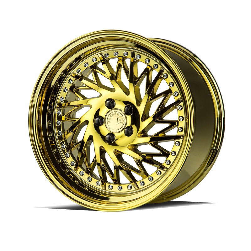 Aodhan DS03 (Passenger Side) 18″ 5×100 Gold Vacuum w/ Chrome Rivets