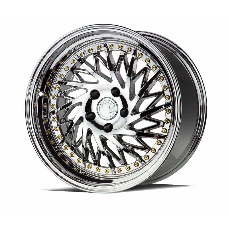 Aodhan DS03 (Passenger Side) 18″ 5×114.3 Vacuum Chrome w/Gold Rivets