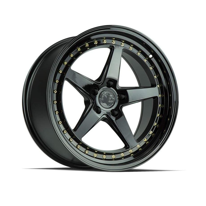 Aodhan DS05 18″ 5×100 Gloss Black w/ Gold Rivets