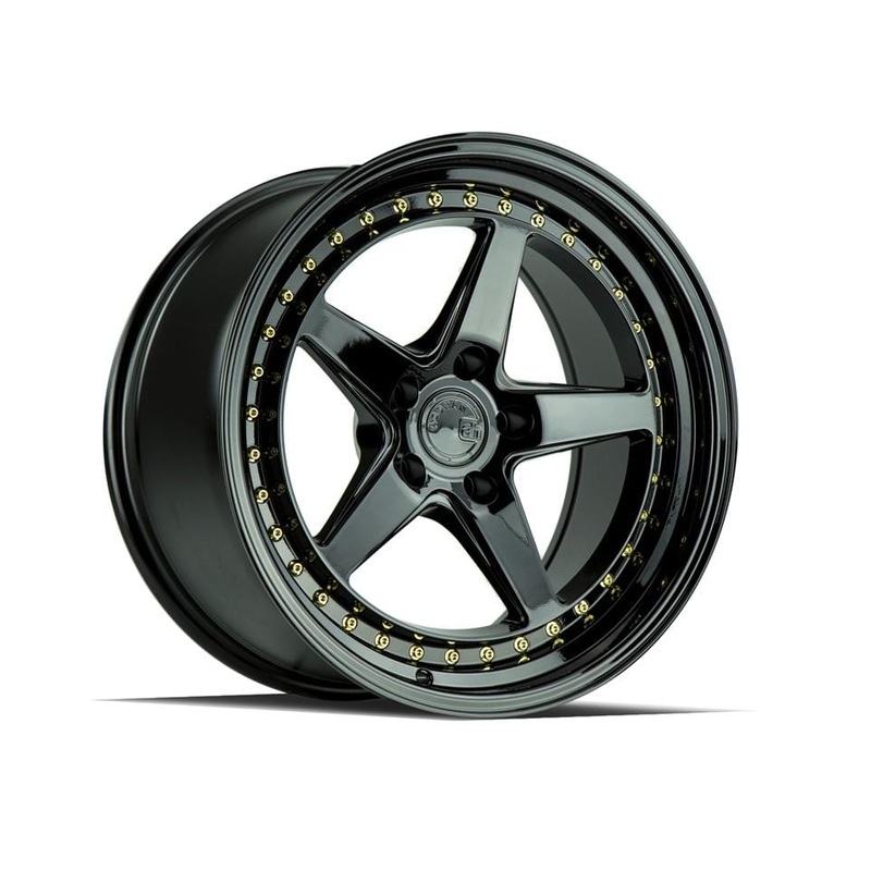 Aodhan DS05 19″ 5×114.3 Gloss Black w/ Gold Rivets