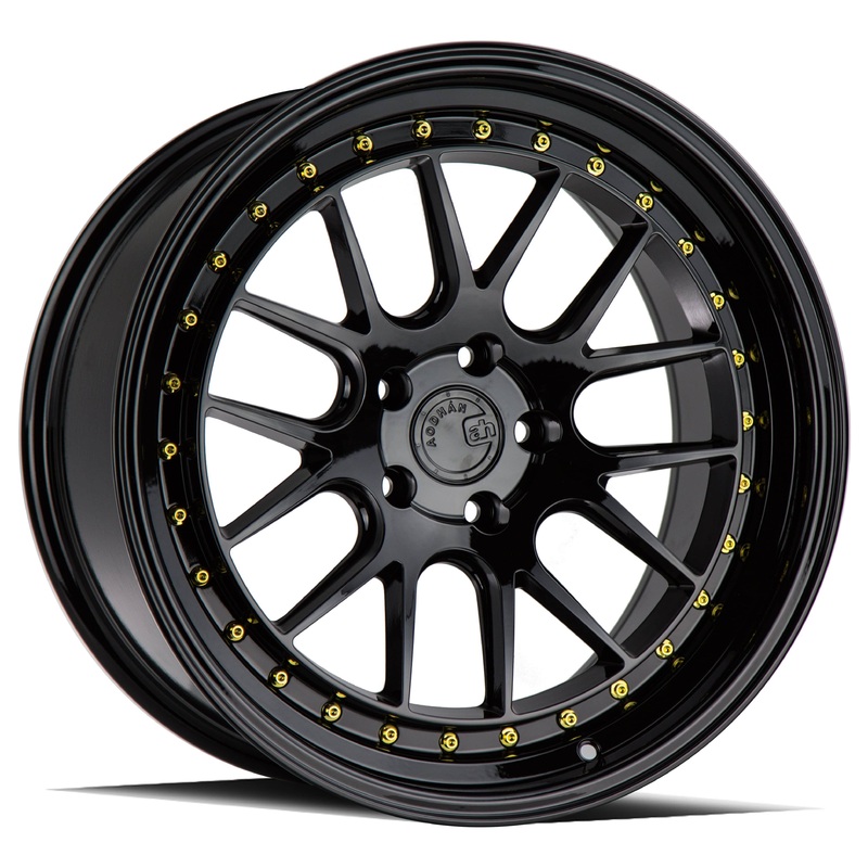 Aodhan DS06  18″ 5×114.3 Gloss Black w/ Gold Rivets