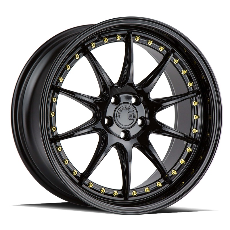 Aodhan DS07  18″ 5×100 Gloss Black w/ Gold Rivets