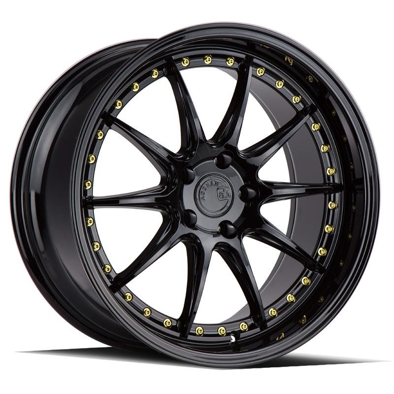 Aodhan DS07  19″ 5×114.3 Gloss Black w/ Gold Rivets
