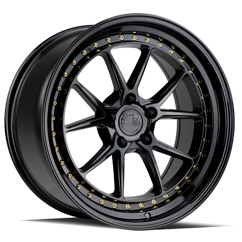 Aodhan DS08  19″ 5×114.3 Gloss Black w/ Gold Rivets