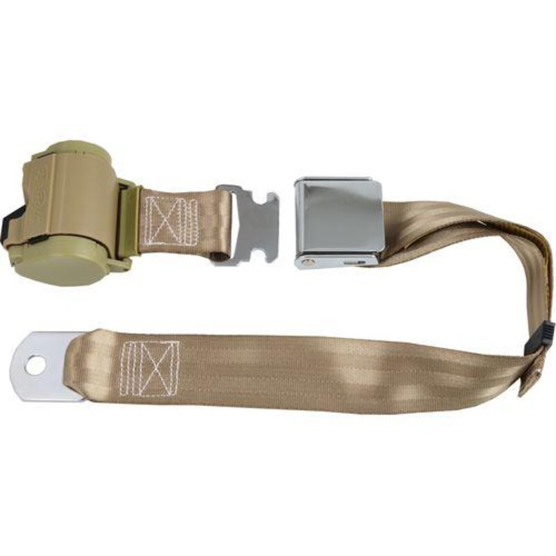 Universal Tan Retractable Lap Belt with Aviator Buckle