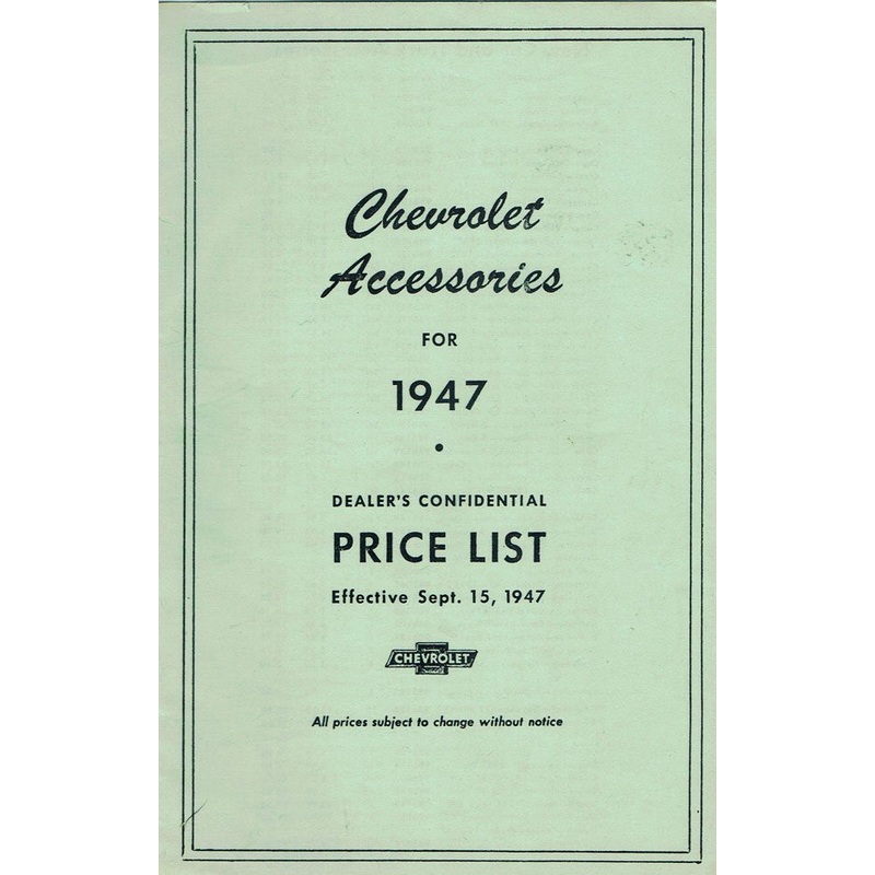 1947 Accessories List Car and Truck-Chevrolet