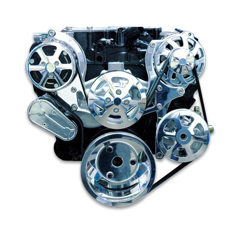 S.drive Serpentine Pulley Kit Polished, Small Block Chevy with GM Power Steering